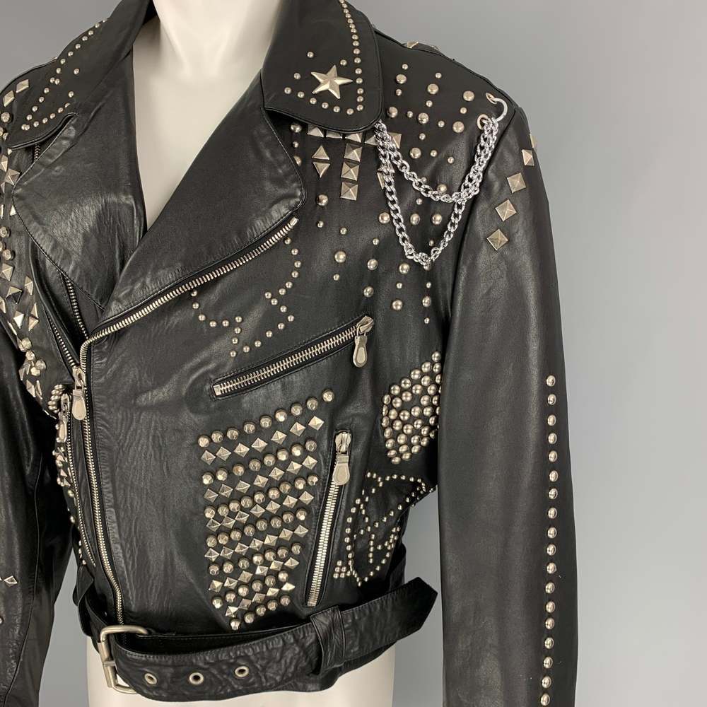 KATHARINE HAMNETT Winter 1990 Black Studded Leather Clean Up Or Die Biker Jacket - Picture 3 of 10